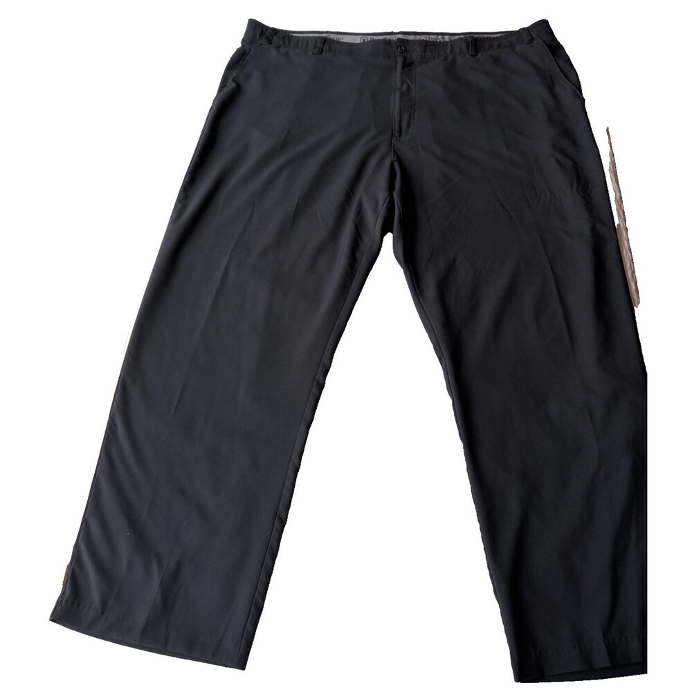 Pro Tour Men's Black Dress Slacks/ Pants Flat Front W50 L32 Stretch Waist